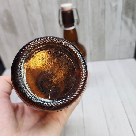 Vintage Grolsch Beer Bottle Amber Brown with Porcelain Swing Top Lid - Set Of 2 - Picture 3 of 6